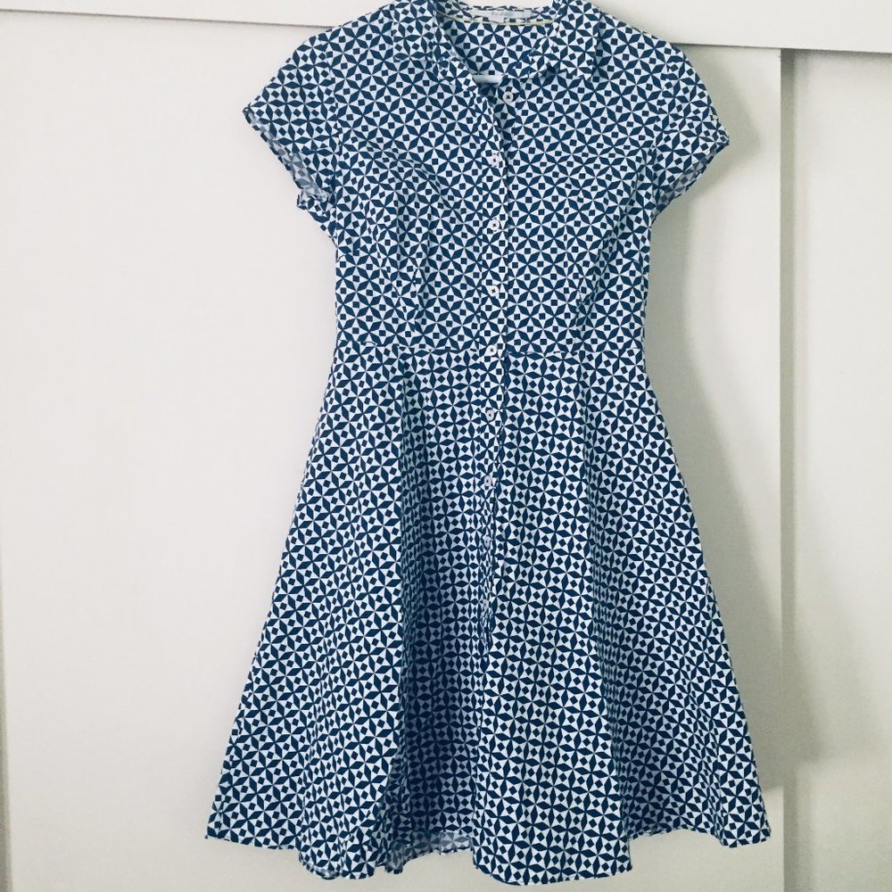 Boden Blue Cotton Dress w/ Pockets and Sleeves!